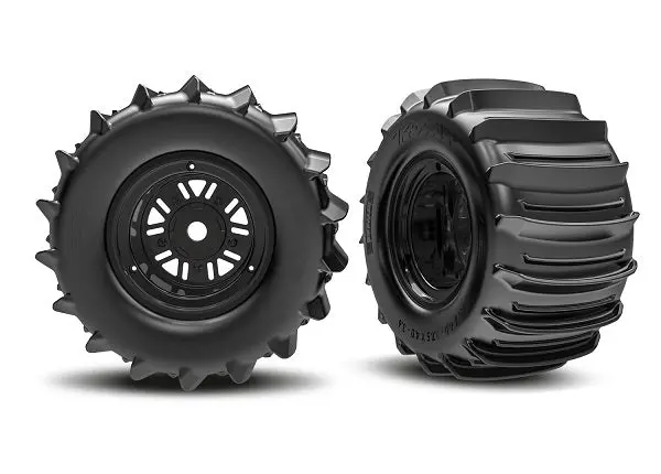 Tires & Wheels Assembled Belted Paddle Tires Dual Profile Pro Scale® Sand Car Black Wheels (1 Right & 1 Left) 10973 1
