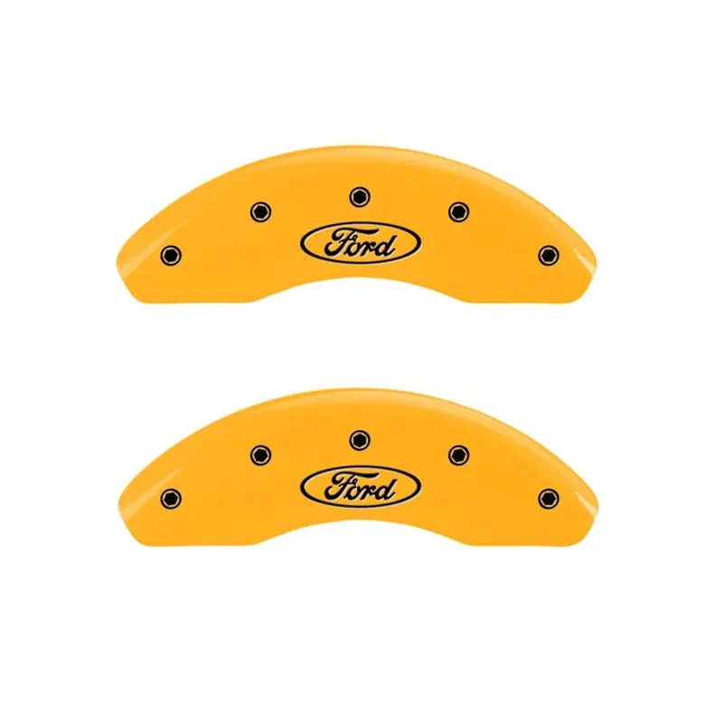 Mgp Engraved Black Chrome Caliper Covers With Oval Ford Logo – Yellow Accent For 2004 Ford Focus 1