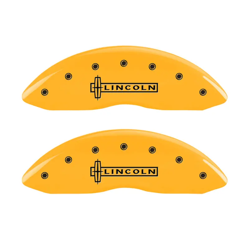Mgp Engraved Caliper Covers For 2003 Lincoln Navigator – Front & Rear, Yellow Finish With Black Chrome Accents 1