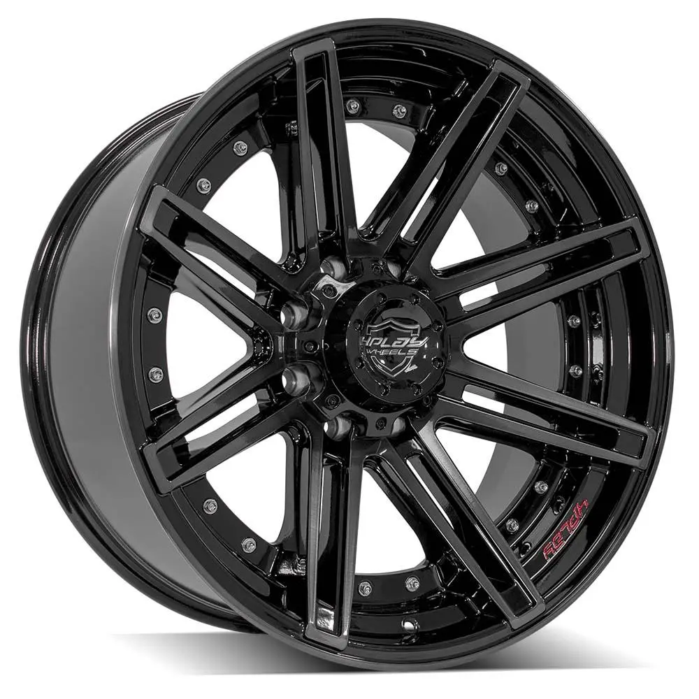 22X10 8X180mm Gloss Black With Brushed Face & Tinted Clear For Chevrolet Silverado 2500 Hd 2011-2023 1
