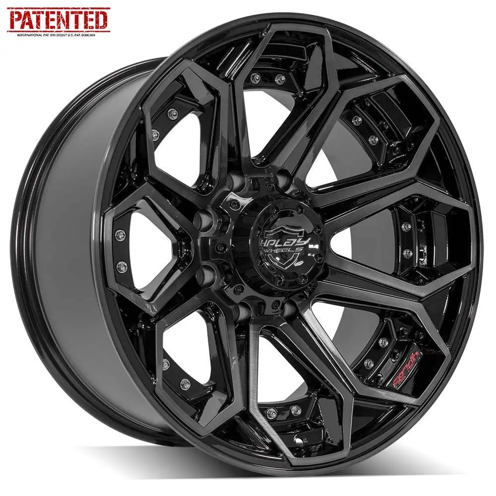 20x10 Gloss Black Alloy Wheels with Brushed Center and Tinted Clear Coating for 2002–2007 Chevrolet Avalanche 2500