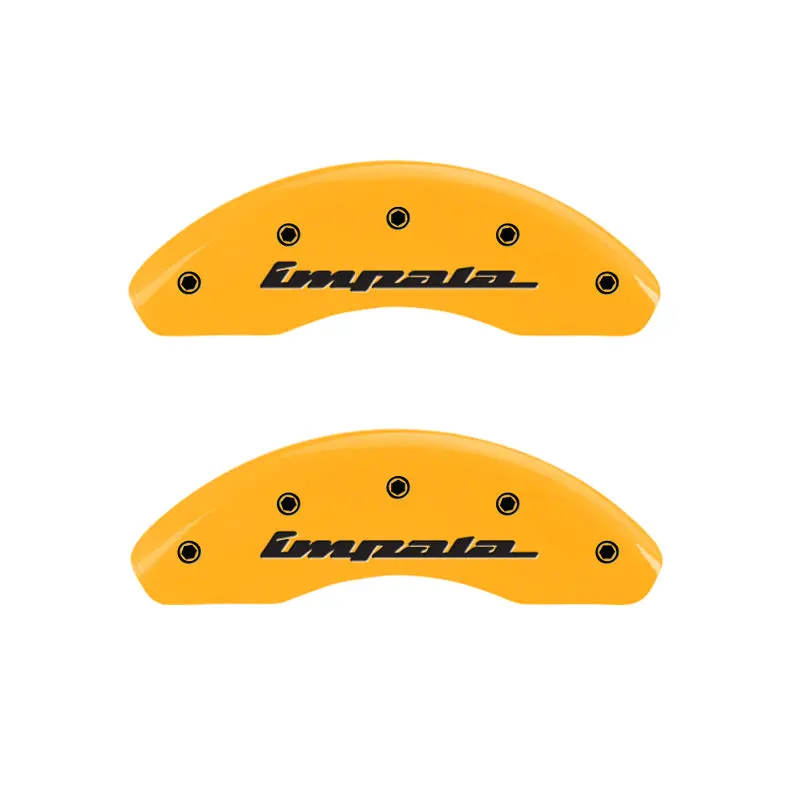 Mgp Engraved 4-Piston Caliper Covers — Front & Rear, Impala Yellow Finish With Black Chrome Accents 1