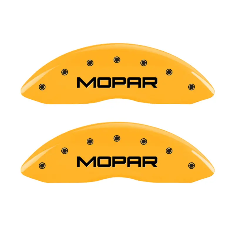 Mgp Engraved Brake Caliper Covers – Front & Rear For 2006 Dodge Charger, Mopar Yellow On Matte Black 1