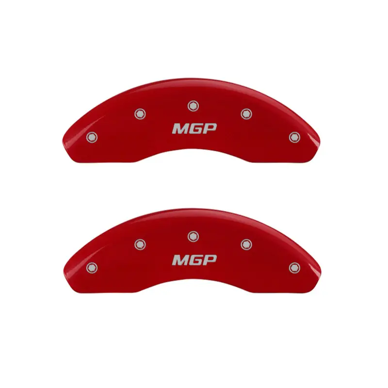 Mgp Engraved 4-Piston Caliper Covers — Front & Rear, Red Finish With Silver Chrome Accents 1