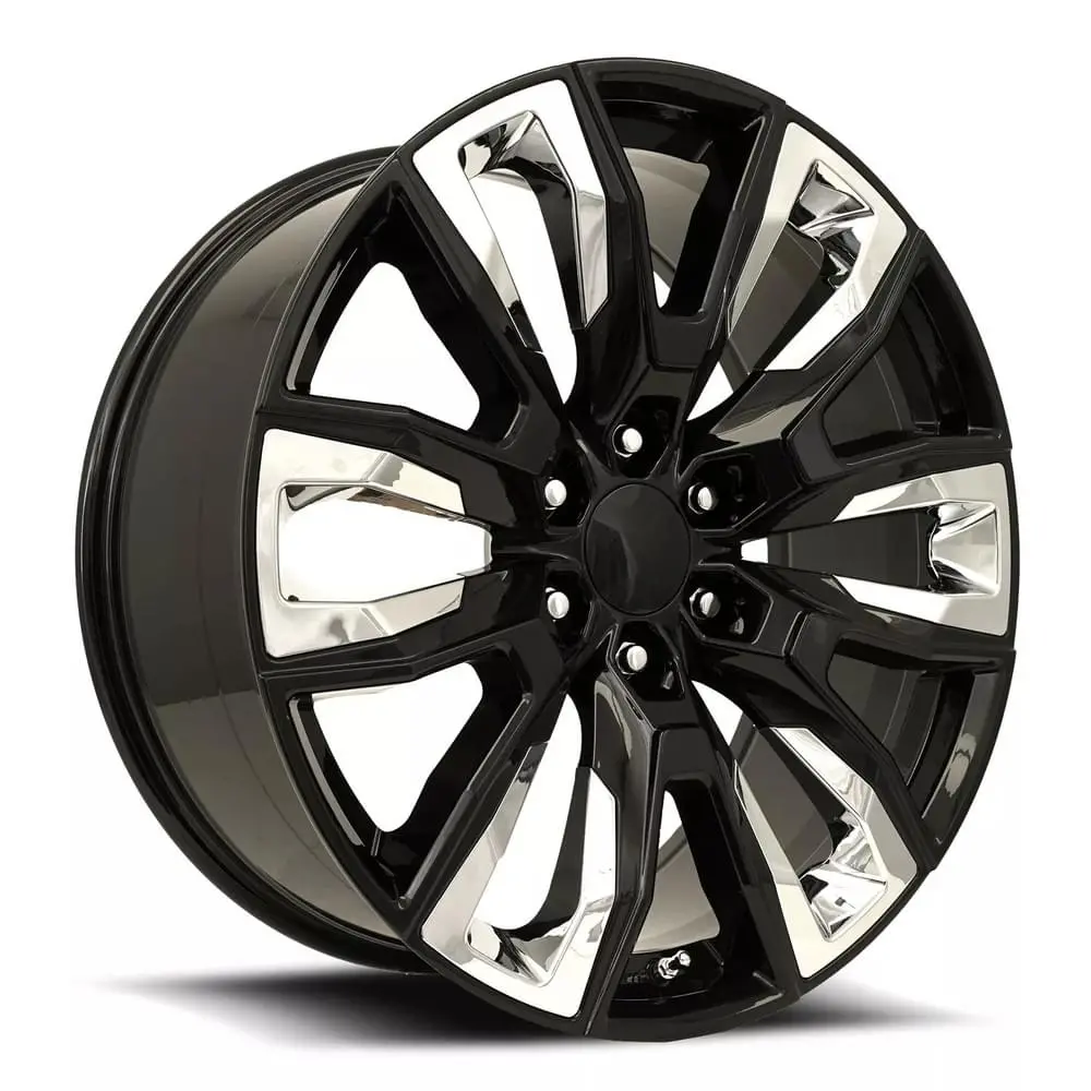 24X10 Fr207 Gm Split 6 Spoke Replica Rims: Gloss Black & Chrome Inserts 1