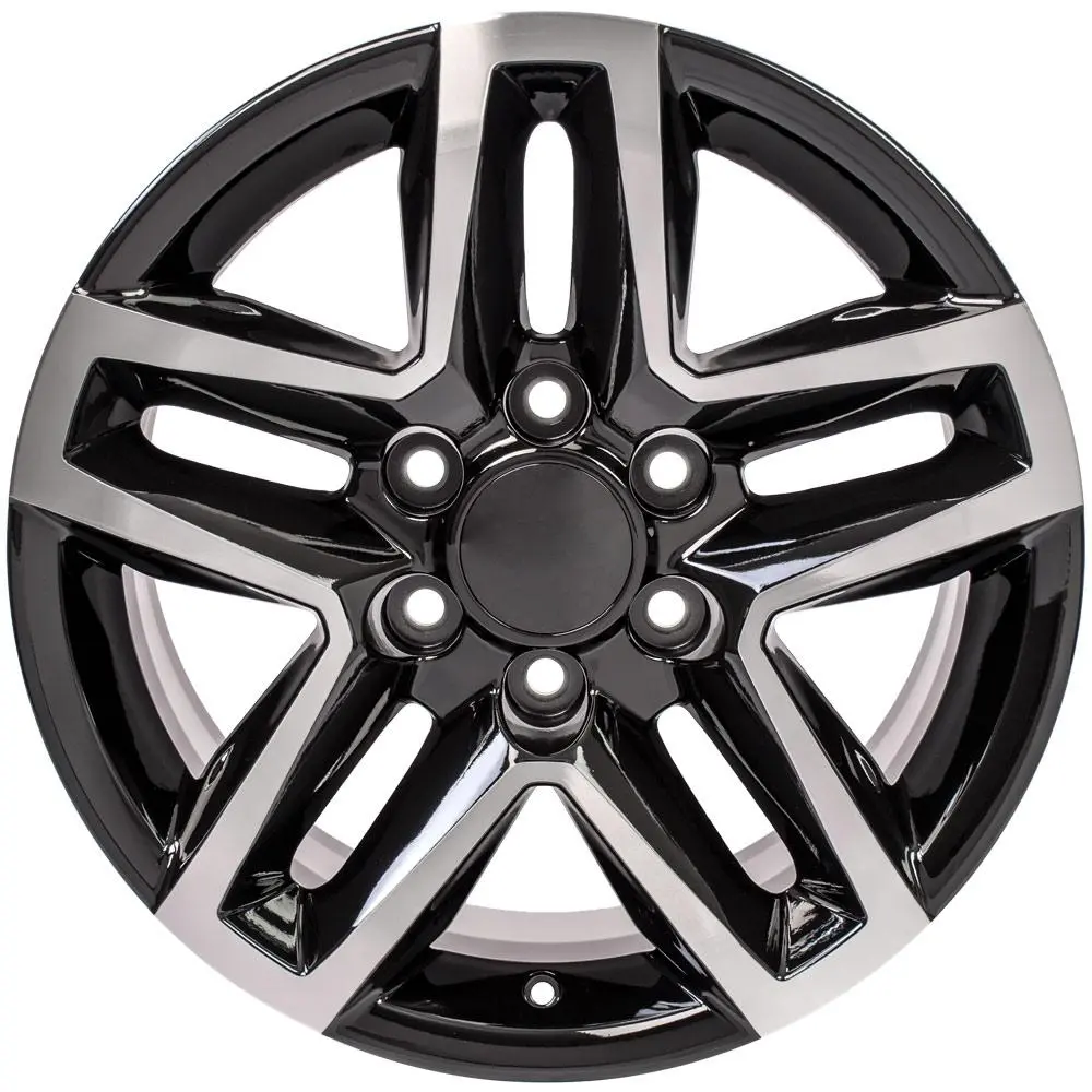 18X8.5 Replica Wheel Cv34b Fits Chevrolet Silverado - Black Machined 1