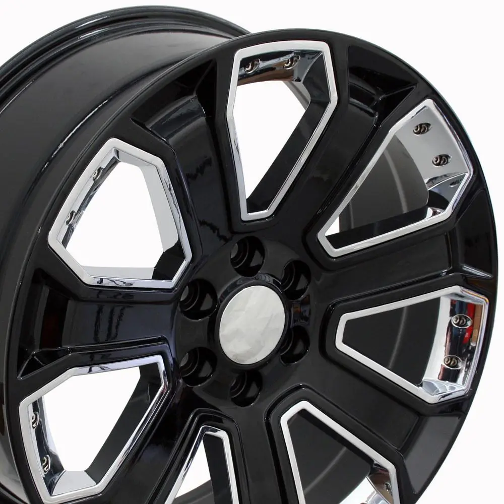 22X9 Replica Wheel Cv93b Fits Chevy Silverado - Black With Chrome 1