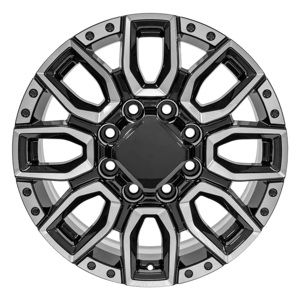 20X8.5 Replica Wheel Cv97a Fits Gmc Sierra 2500/3500 - Black With Milled Edge 1