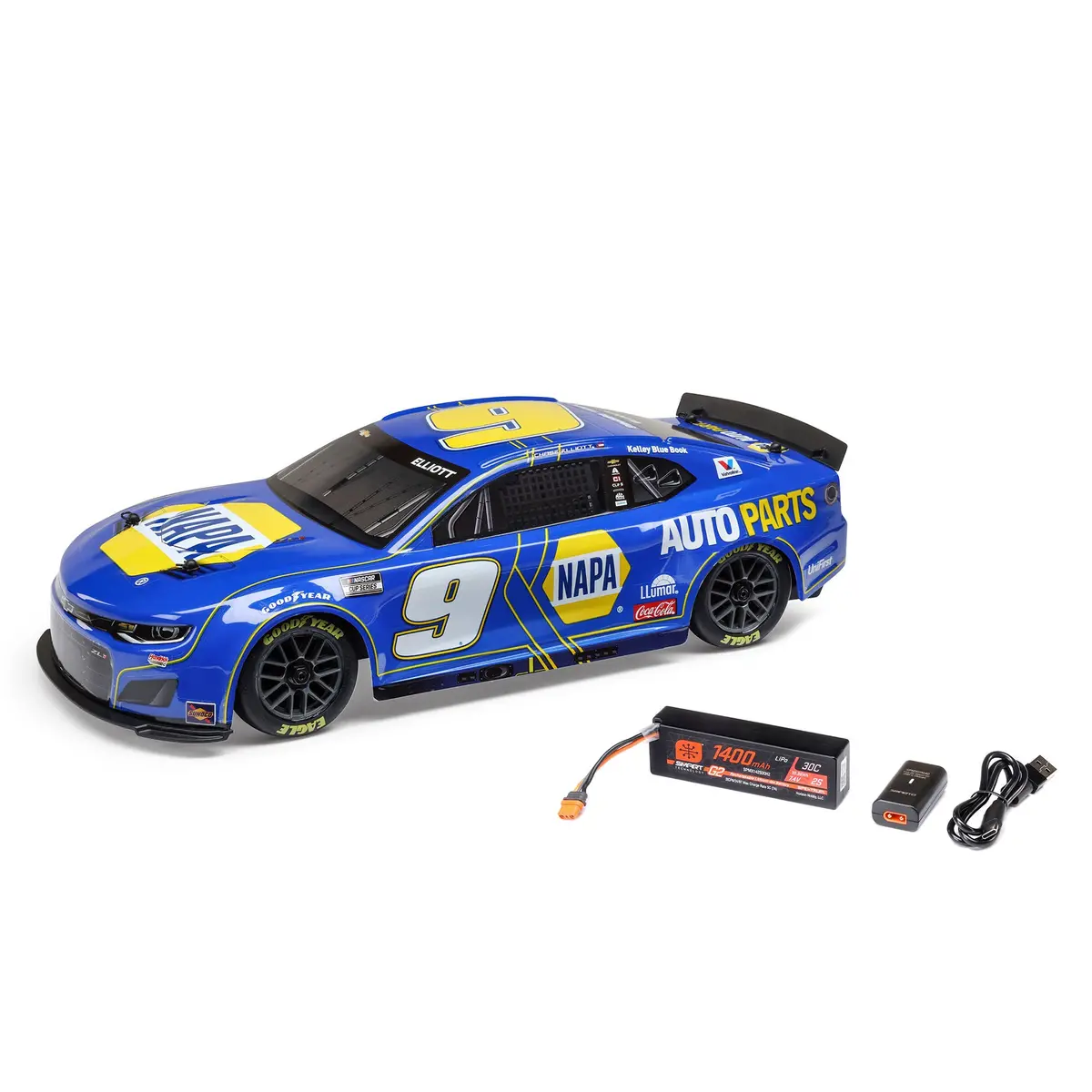1/12 Nascar Rc Race Car Chase Elliott No. 9 2025 Napa Chevrolet Zl1 2S Awd Brushed On-Road (Battery & Charger Included), Blue 1