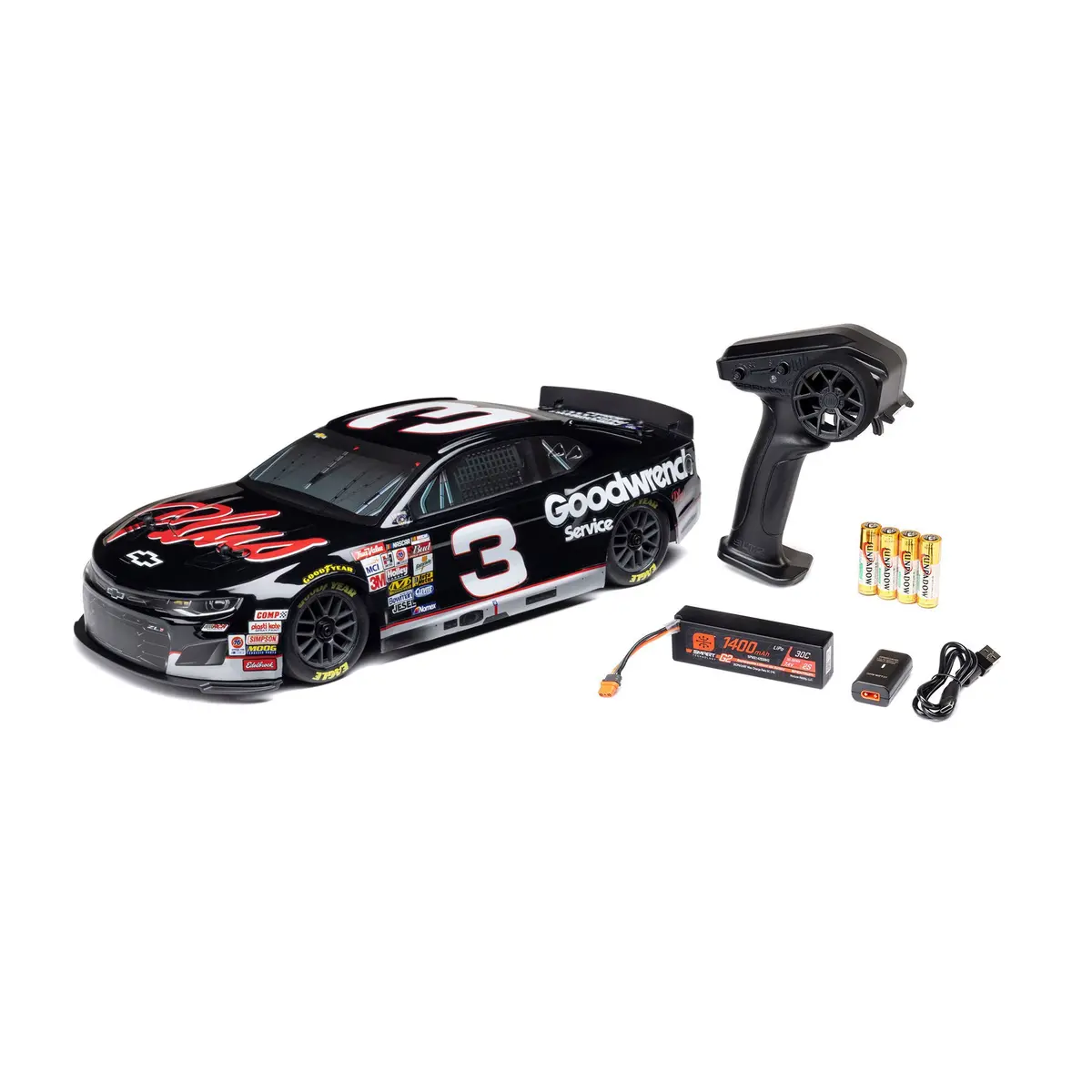 Losi 1/12 Nascar Rc Race Car Rcr No. 3 Gm Goodwrench Chevrolet Zl1 2S Awd Rtr Brushed On-Road 1