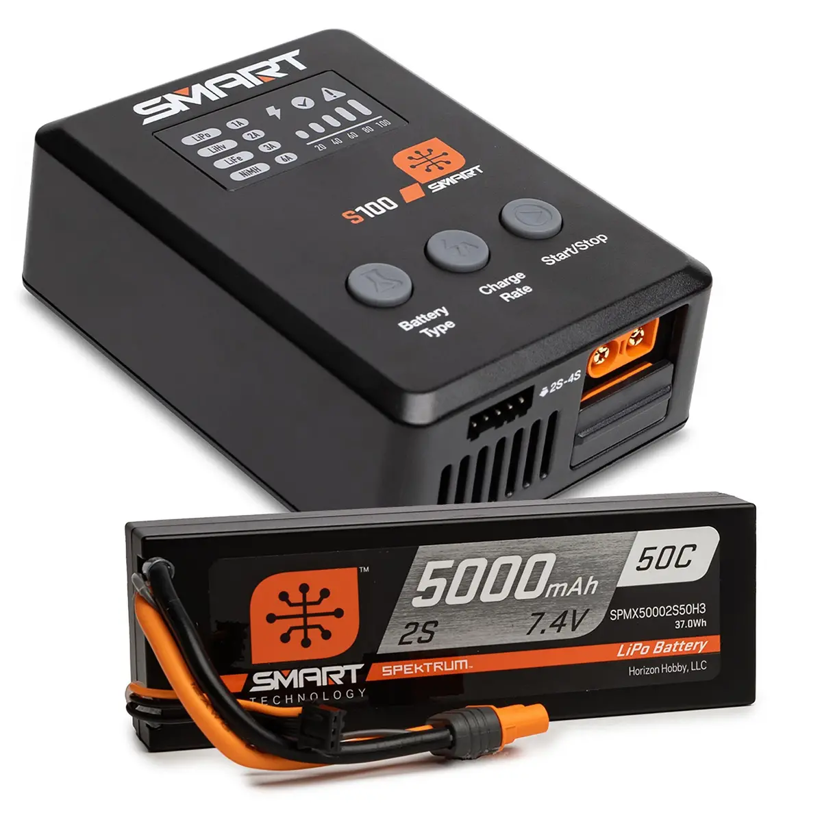 Spektrum Smart Powerstage Surface Bundle: 5000Mah 2S 50C Lipo Battery (Ic3) / 100W S100 Charger Spmx-1031 1