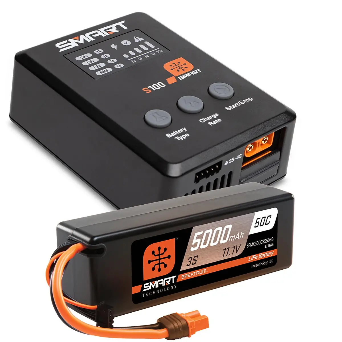 Spektrum Smart Powerstage Surface Bundle: 5000Mah 3S 50C Lipo Battery (Ic3) / 100W S100 Charger Spmx-1033 1