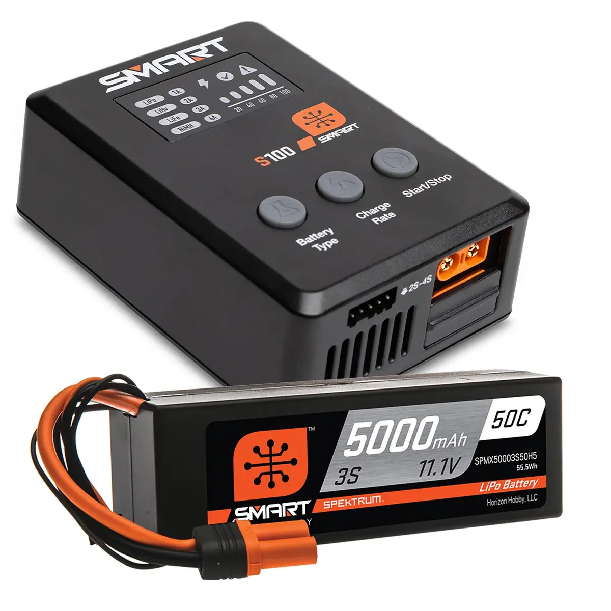Spektrum Smart Powerstage Surface Bundle: 5000Mah 3S 50C Lipo Battery (Ic5) / 100W S100 Charger Spmx-1034 1