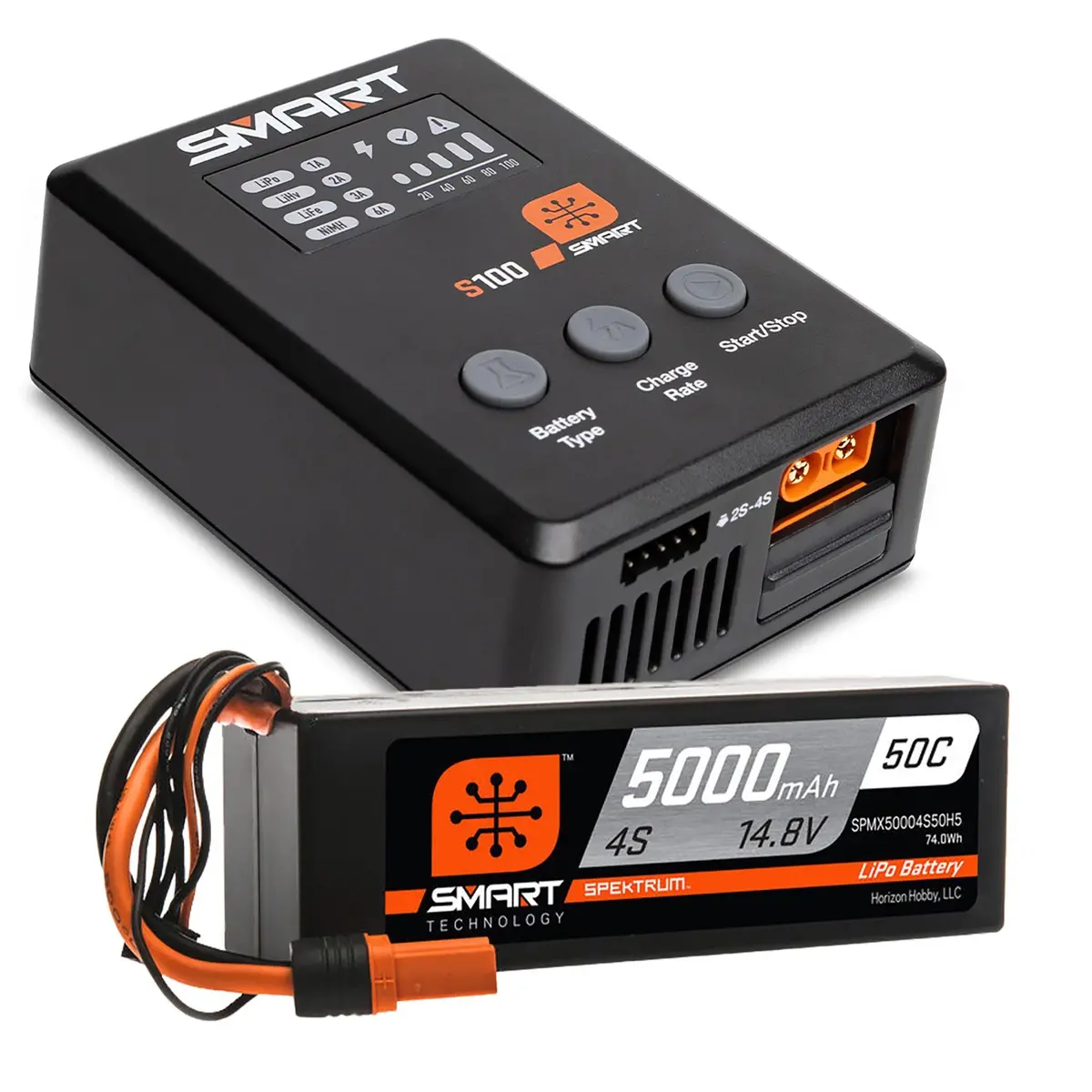Spektrum Smart Powerstage Surface Bundle: 5000Mah 4S 50C Lipo Battery (Ic5) / 100W S100 Charger Spmx-1035 1