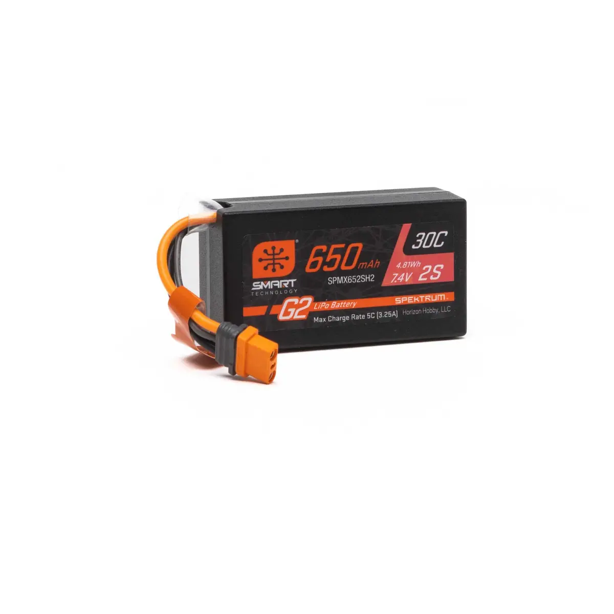 Spektrum 650Mah 2S 7.4V Smart G2 30C Lipo; Ic2 Spmx652sh2 1