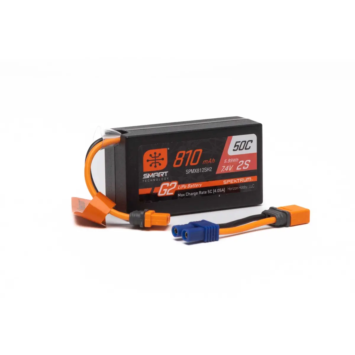 Spektrum 810Mah 2S 7.4V Smart G2 50C Lipo; Ic2 Spmx812sh2 2