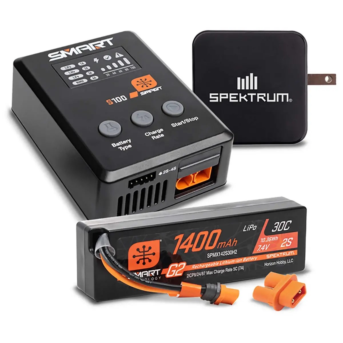 Smart Powerstage Bundle: 1400Mah 2S 30C Lipo Battery (Ic2) / S100 Charger / 65W Power Block / Adapter Spmxpss215 1