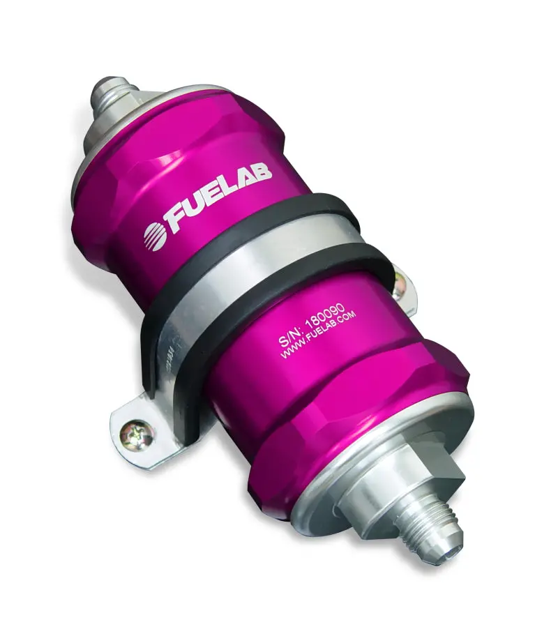 Fuelab 848 Inline Fuel Filter — -6 An Inlet/Outlet, 10-Micron Fabric Element With Integrated Check Valve (Purple) 1