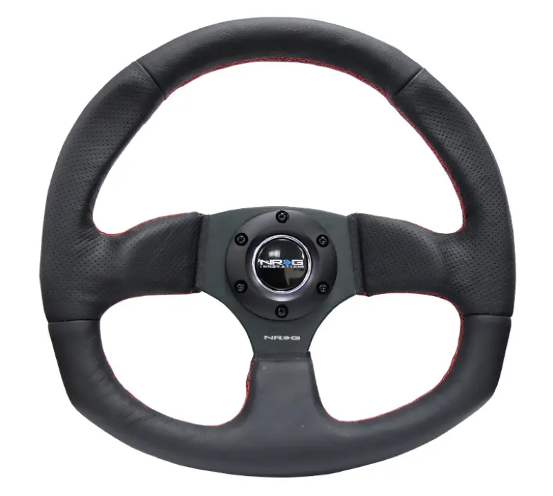 Nrg Reinforced 320Mm Horizontal × 330Mm Vertical Leather Steering Wheel With Red Stitching 1