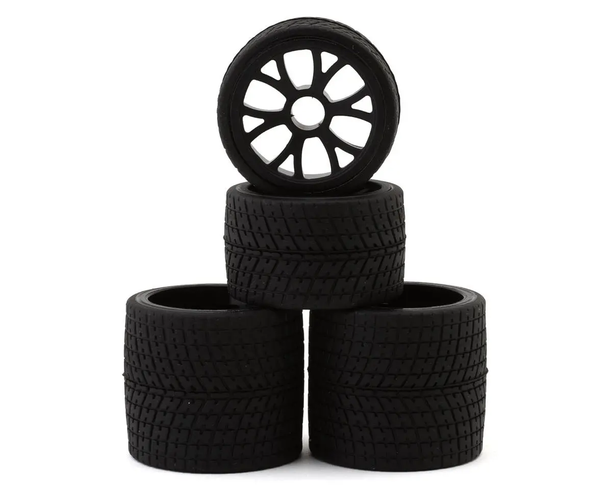 Excelerate R12 1/12 Front & Rear Pan Car Rubber Pre-Mounted Tires Set (Black) Xce-3025.2 1
