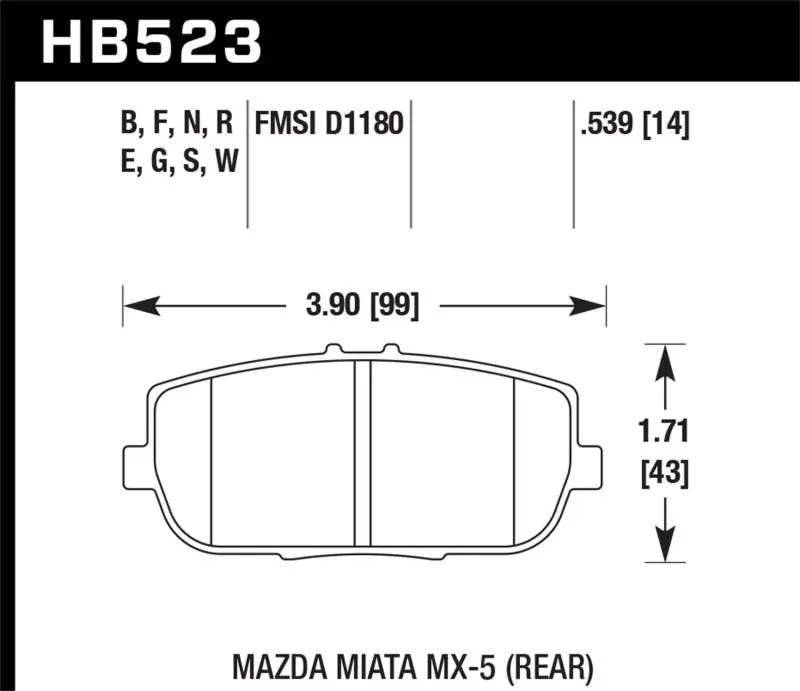 Hawk Hp+ Rear Brake Pads For 2006–2010 Mazda Mx-5 Miata 1