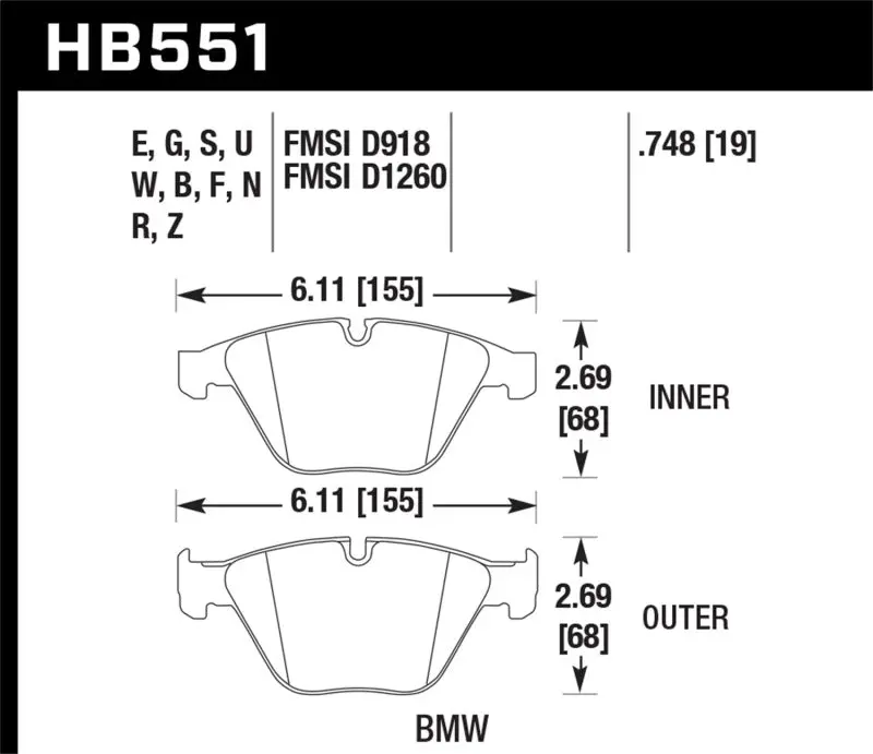Hawk Hps Street Front Brake Pads For Bmw 335D/I/Xi (2007–2009) And 328I/M3 (2008–2009) 1