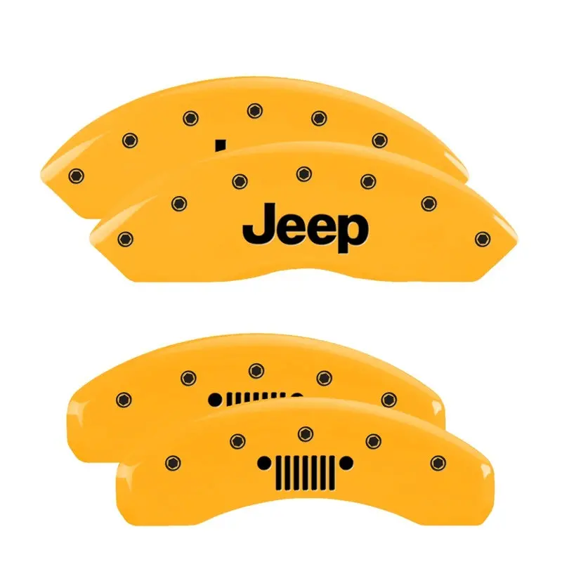 Mgp 4 Caliper Covers Engraved Front Jeep Rear Grill Logo Yellow Finish Black Char 2018 Jeep Wrangler 1