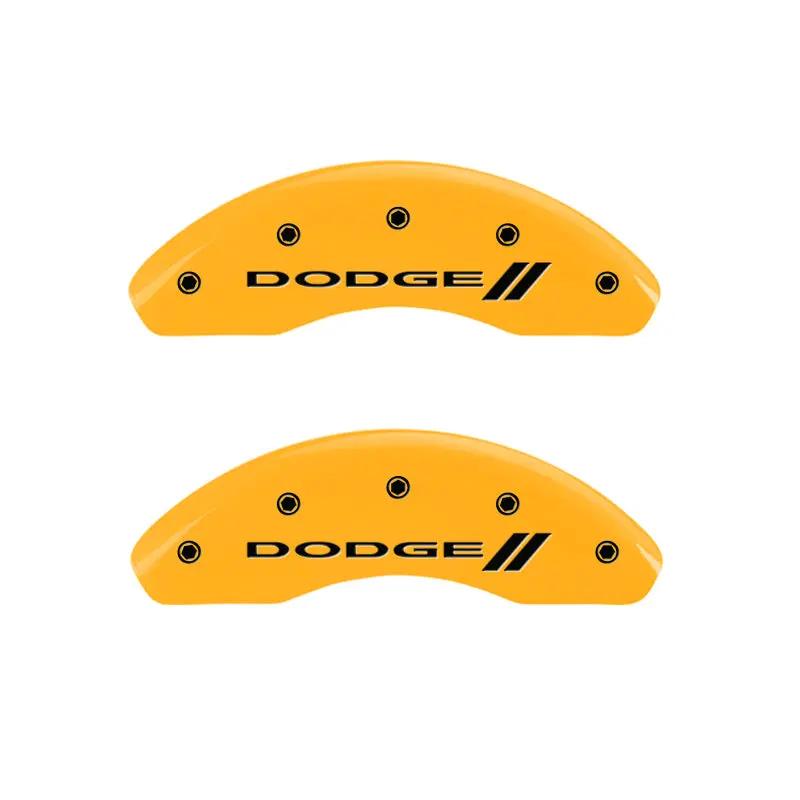 Mgp Engraved 4-Piston Caliper Covers – Front And Rear For Dodge Vehicles, Yellow Finish With Black Chrome Stripes 1
