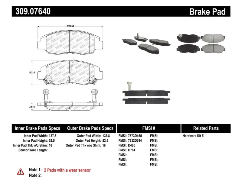 Stoptech Front Brake Pads For 1998–2002 Honda Accord Coupe And Sedan (4-Cylinder) 1