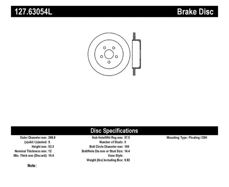 Stoptech 03-09 Chrysler Ptcruiser Tur / 03-05 Dodge Neon Srt-4 Rear Left Slotted & Drilled Rotor 1