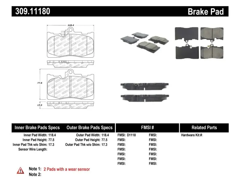 Stoptech Street Performance Front Brake Pads – For 2006 Lexus Gs300/Gs430, 2007–2008 Gs350, And 2006–2008 Is350 1