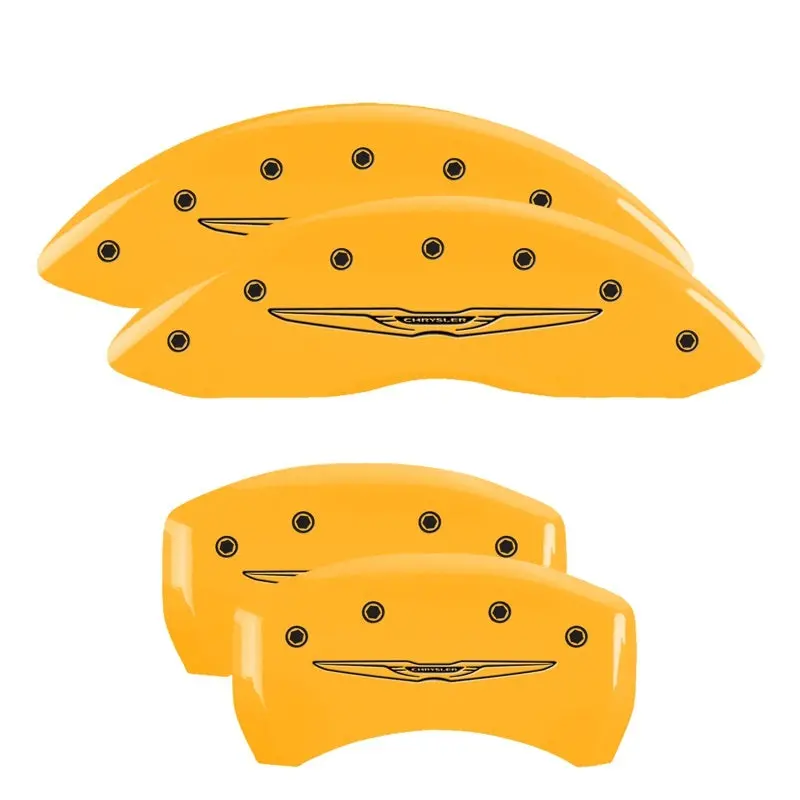 Mgp Engraved 4-Piston Caliper Covers – Yellow Finish With Black Char, Front & Rear For 2017 Chrysler Pacifica 1