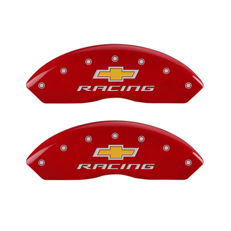 Mgp 4 Caliper Covers Engraved Front & Rear Chevy Racing Red Finish Silver Char 2017 Chevrolet Camaro 1