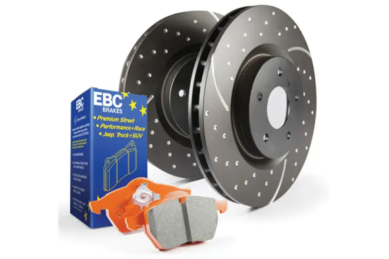 Ebc S8 High-Performance Brake Kit – Orangestuff Pads And Grooved Drilled Rotors 1