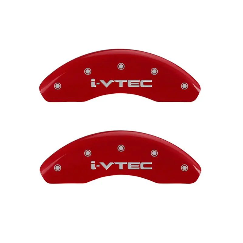 Mgp Engraved 4-Piston Caliper Covers – Front And Rear For Honda I-Vtec Applications, Red Finish With Silver Chrome Accents 1