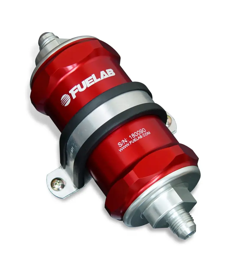 Fuelab 848 In-Line Fuel Filter Standard -10An In/-6An Out 100 Micron Stainless W/Check Valve - Red 1