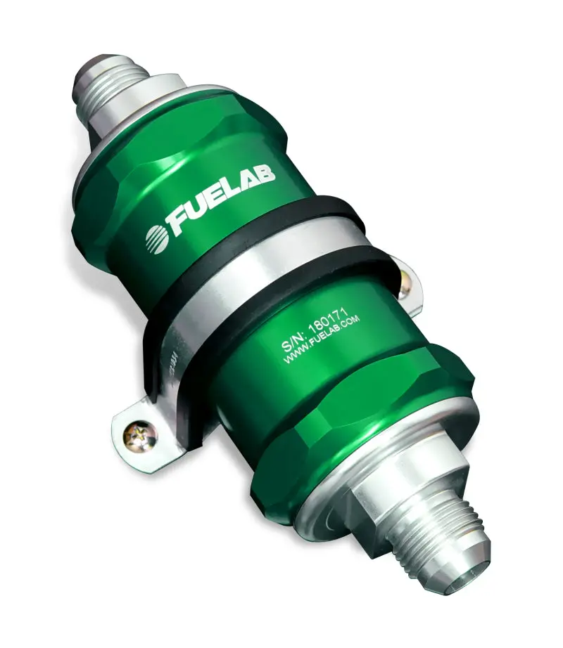 Fuelab 818 In-Line Fuel Filter Standard -10An In/-8An Out 40 Micron Stainless - Green 1