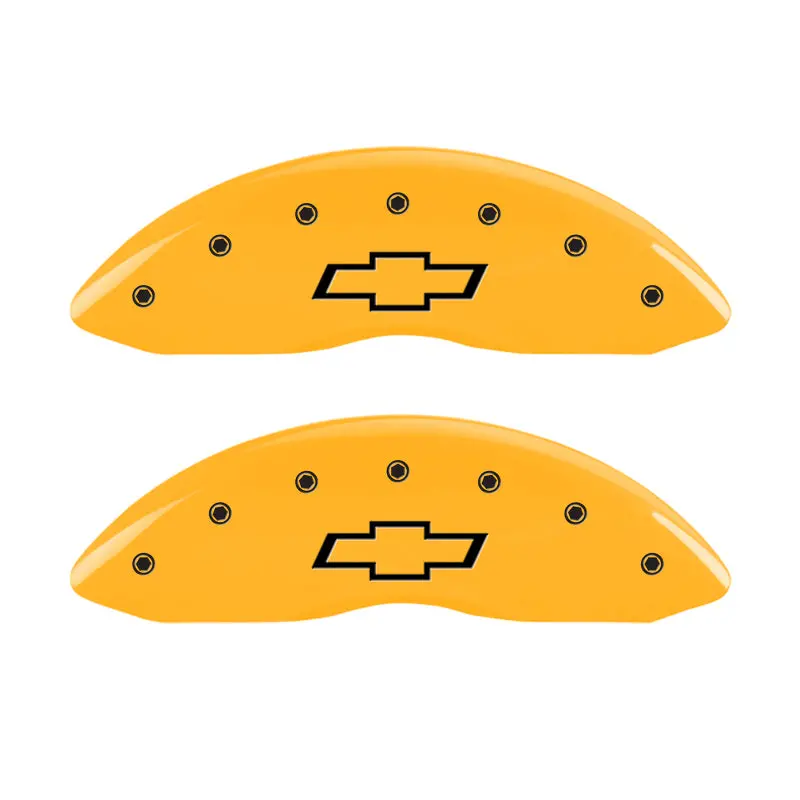 Mgp Engraved Front And Rear Brake Caliper Covers – Bowtie Design, Yellow Finish With Black Background 1