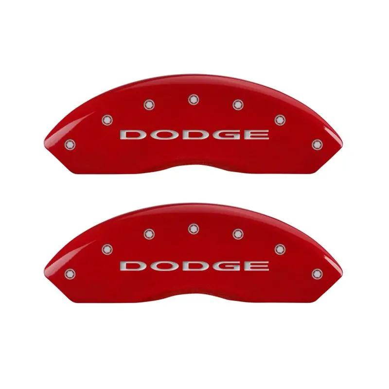 Mgp 4 Caliper Covers Engraved Front & Rear With Out Stripes/Dodge Red Finish Silver Ch 1