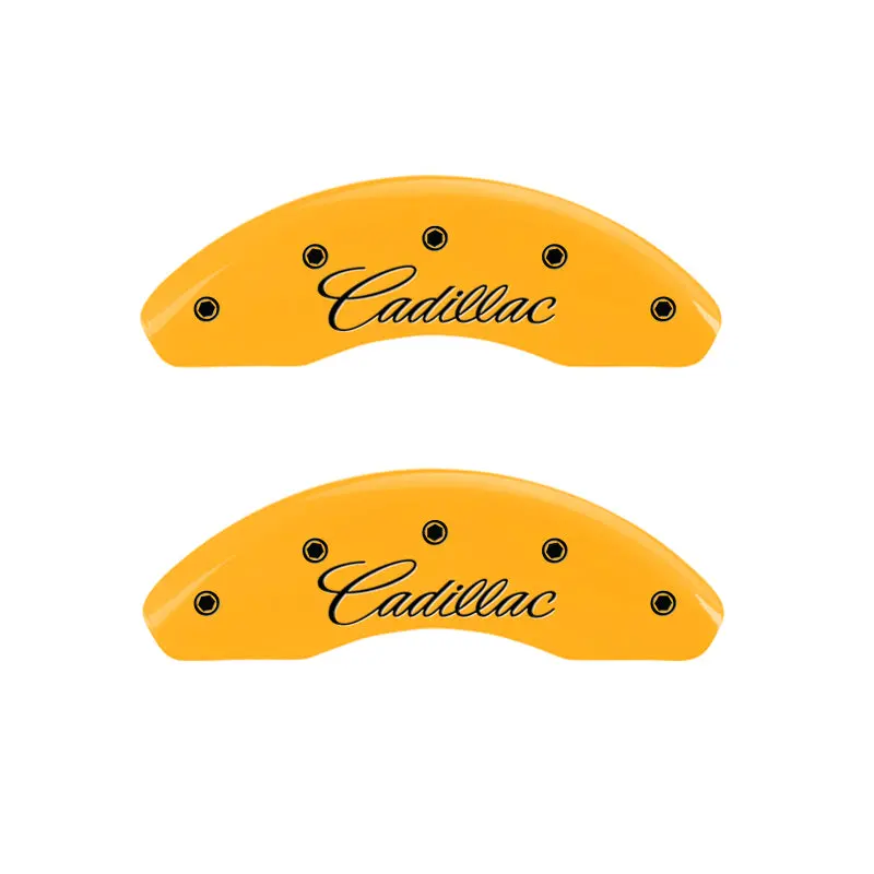 Mgp Cursive/Cadillac Engraved Front & Rear Brake Caliper Covers – Yellow On Black 1