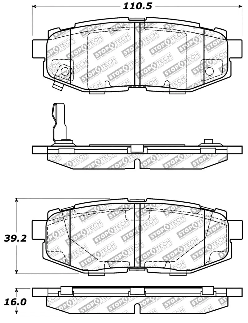 Stoptech 06-14 Subaru Tribeca Street Select Rear Brake Pads 1