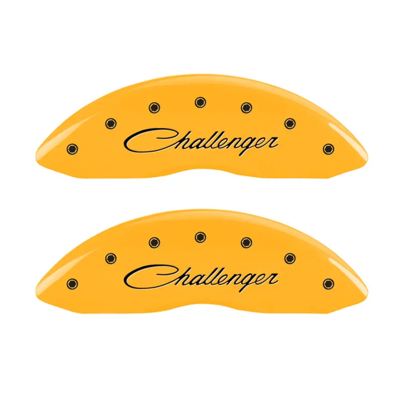 Mgp 4 Caliper Covers Engraved Front & Rear Cursive/Challenger Yellow Finish Black Ch 1