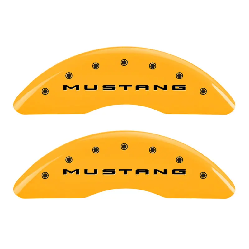 Mgp Engraved Caliper Covers – Front Set For 2015 Mustang, Rear Set For 2015 Mustang Gt With Bar & Pony Logo, Yellow/Black Finish 1
