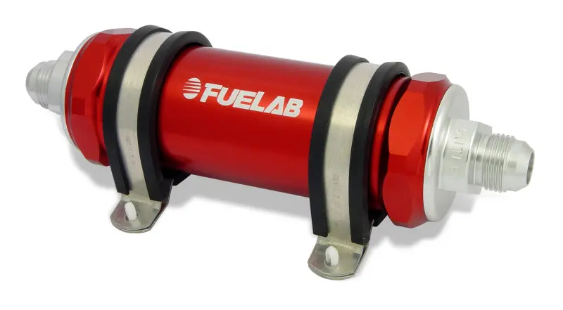 Fuelab 828 In-Line Fuel Filter Long -6An In/-12An Out 6 Micron Fiberglass - Red 1