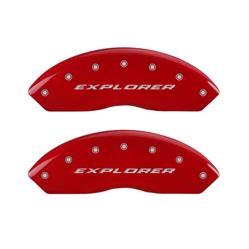 Mgp Engraved 4-Piston Caliper Covers – Front And Rear, Explorer Red With Silver Accent 1