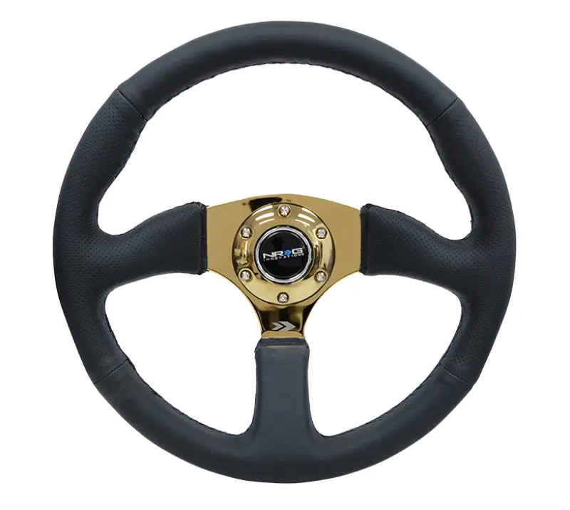 Nrg Reinforced 350Mm Race Steering Wheel – Leather Comfort Grip With 2.5" Depth And Gold-Anodized 4Mm Spokes 1